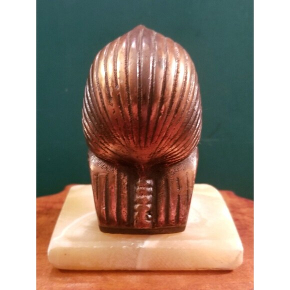 Vintage Egyptian Souvenir Tutankhamun King Tut Bronze Bust w/ Marble Base - Picture 4 of 6